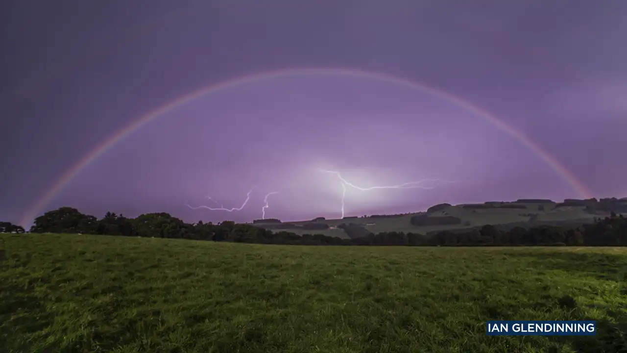 Moonbow and lightning in Northern England